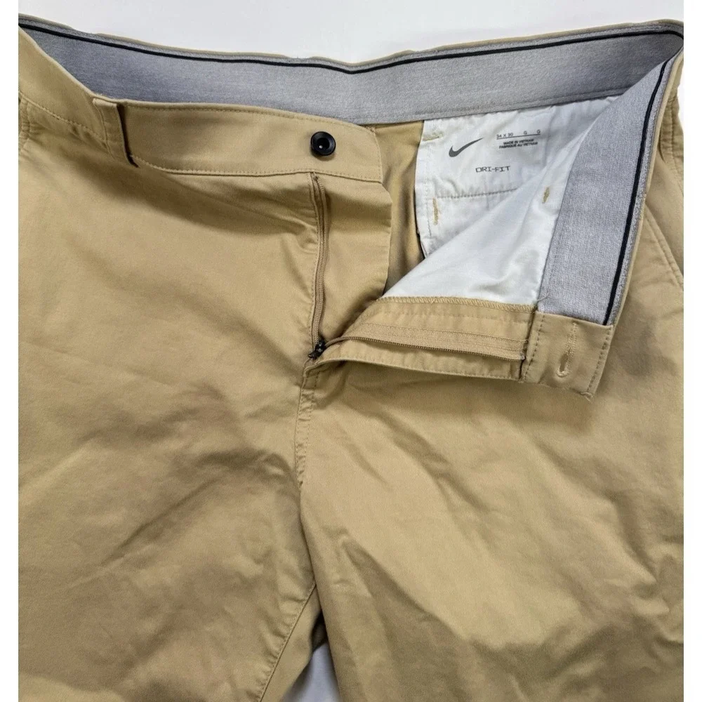Nike Golf Dri-Fit Stretch Mens 34x30 Khaki Tan Flat Front Pants
